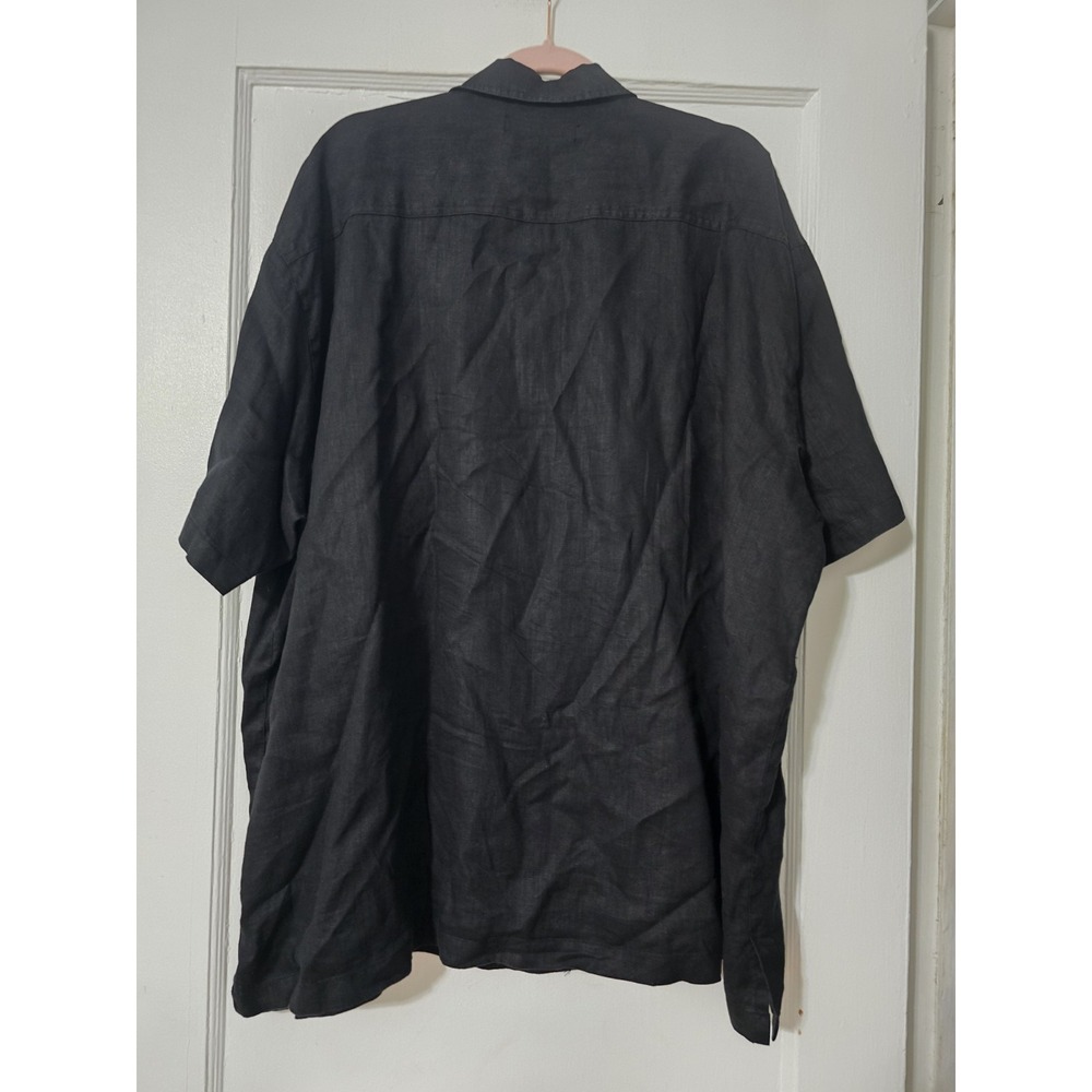 Elements by Arnold Zimberg Black Button Front 100% Linen Embroidered Sz XXL - Picture 2 of 4